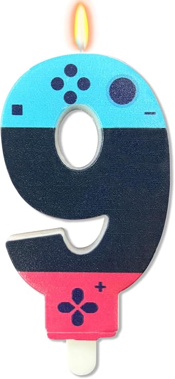 Gaming Candle 9th Birthday Girl Boy Game Controller Birthday Candles Numbers 9 Blue Red Number 9 Candle Video Game Number Candle 9 Game on Candles 9th Birthday Boy Gaming Theme Candles 9