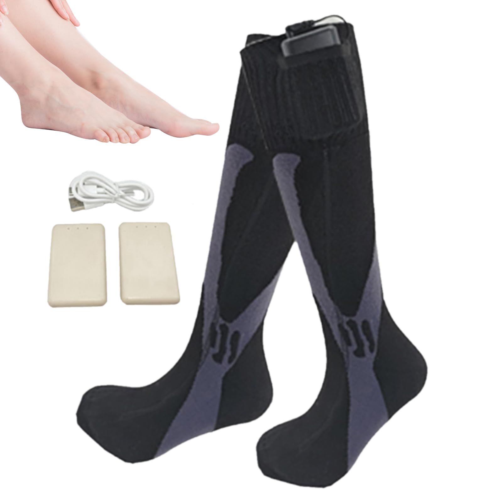 Calcetines Calentadores - Calentadores Eléctricos Recargables De 360 Grados Calcetines Calientes de Algodón Suave | Esquí al aire libre Senderismo Invierno Tiempo Frío Pie Protección