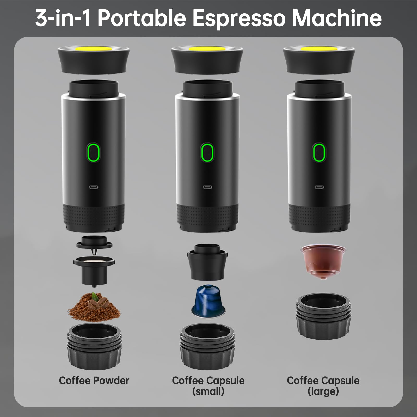 Pralka do Kawy Espresso przenośna mini,Elektryczny Podgrzewany Ekspres do Kawy Podróżny z USB-C,Kompatybilny z Kapsułkami NS i Mieloną Kawą,Mała Pralka do Kawy na Kemping,Biuro i Wędrówki