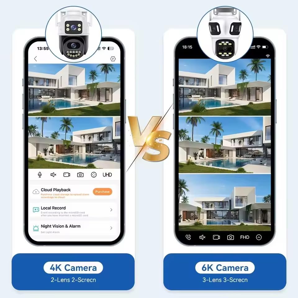 Image of Wireless 4K Triple Lens (4+4+4) WiFi Outdoor Security Camera | 8 LED Full-Color Night Vision | 360 PTZ | Motion Tracking | Two-Way Audio | Waterproof Wireless CCTV for Home & Office.
