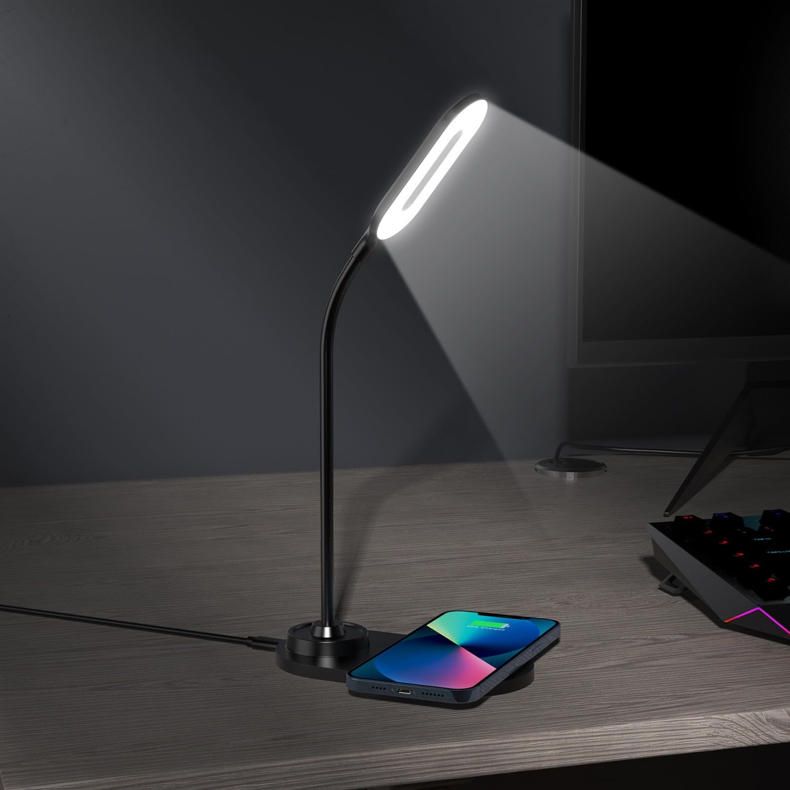 Smart Desk Lamp Touching Control Desk Lamp with Wireless Sturdy Gooseneck Table Lamp Black 7X3.8 Inch Home Gadgets