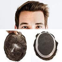 Vista 8 de Toupee para hombres, pieza de cabello humano real, sistema de cabello para hombre, encaje suizo suave, extensiones de cabello para hombre, gris