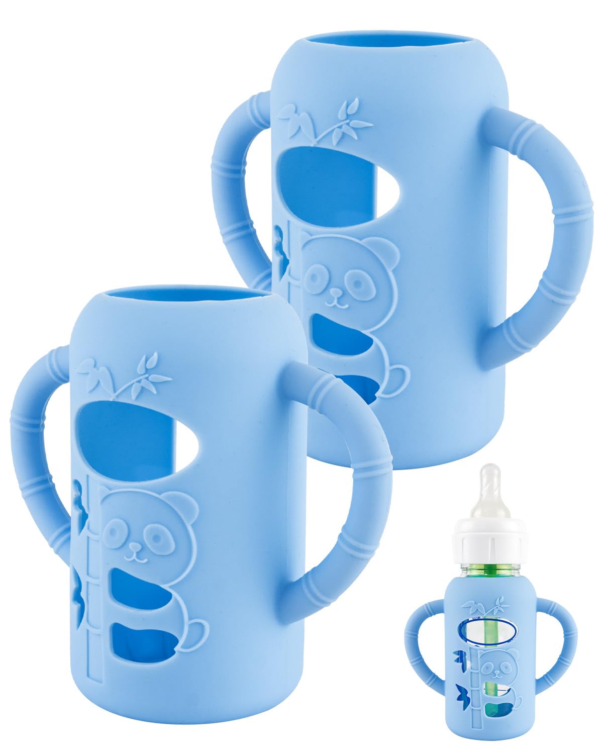 2 Pack Silicone Sleeves for Dr Browns Glass Bottle, 2 in 1 Break-Resistant Baby Bottle Handle, Narrow, 4oz, Blue