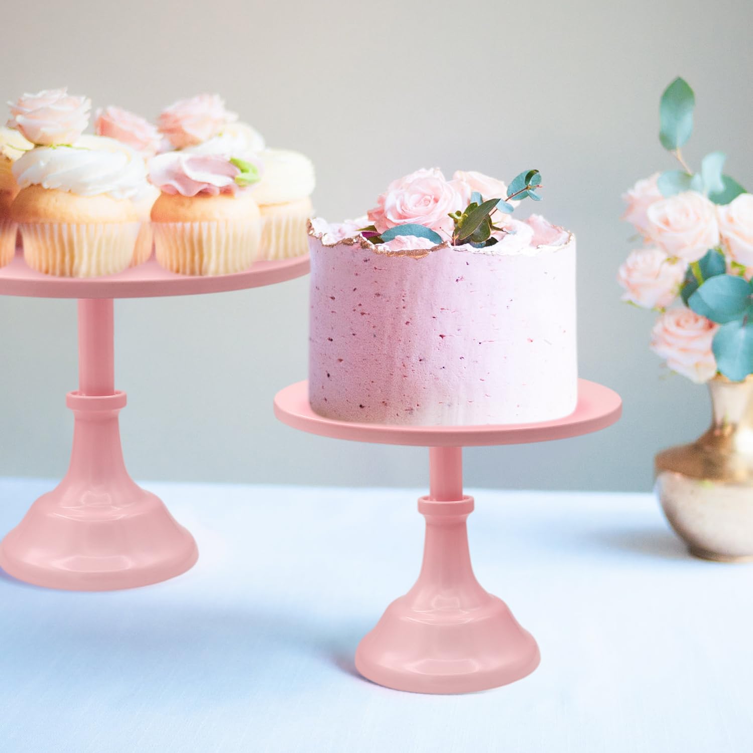 3 Stück rosa Kuchenständer, Metall-Kuchenständer-Set für Desserttisch, 20,3 cm, 25,4 cm, 30,5 cm, runder Kuchenhalter, Dessertkuchen, Pizza-Präsentationsständer für Party, Hochzeit,