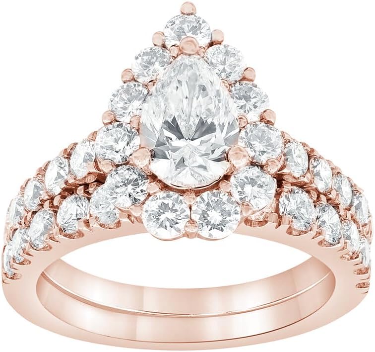1.7 Carat(ctw) Halo Oval/Marquise/Pear Cut Moissanite Wedding Ring Set, 925 Sterling Silver/10K/14K/18K Gold Custom Engagement Ring Set for Women, Promise Anniversary Bridal Band, Size 4-12