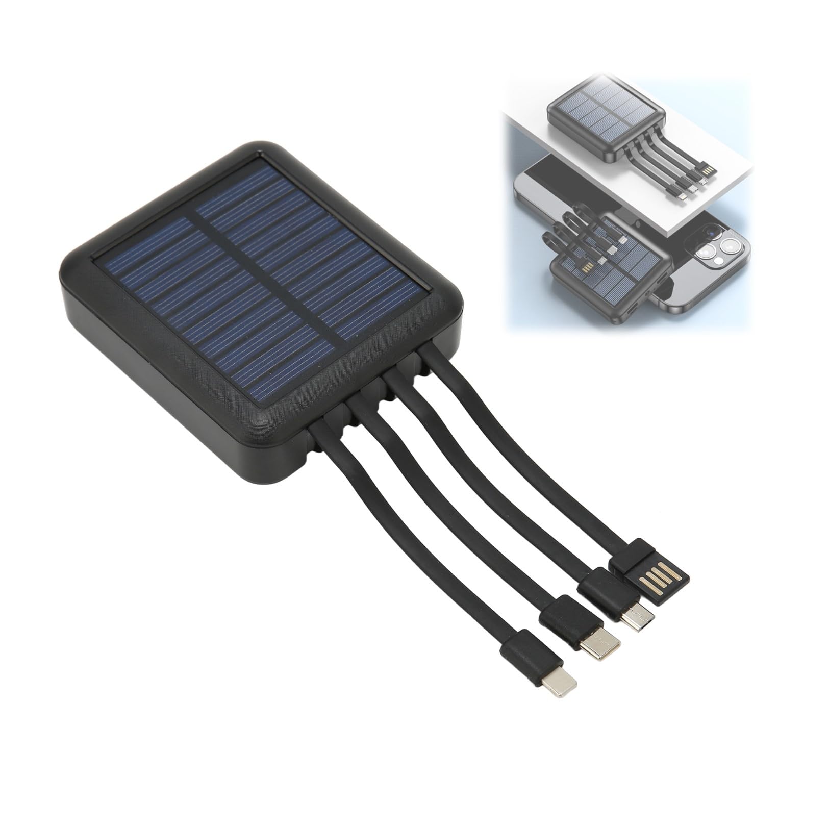 Chargeur de Téléphone Portable Solaire, 20 000 MAh à Deux Ports de Sortie, Chargeur de Téléphone Solaire Portable avec Affichage de L'alimentation et Lampe de Poche, pour (Le Noir)