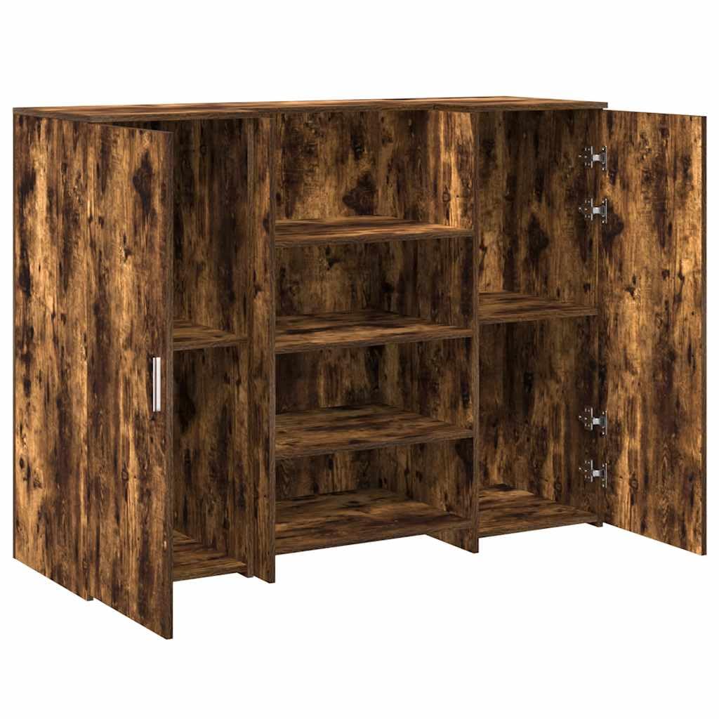 Bancone da ricevimento, in legno di rovere affumicato, 135 x 50 x 103,5 cm, con vano portaoggetti e vano portaoggetti, scrivania per ufficio, PC, laptop, segretario, gaming, postazione di