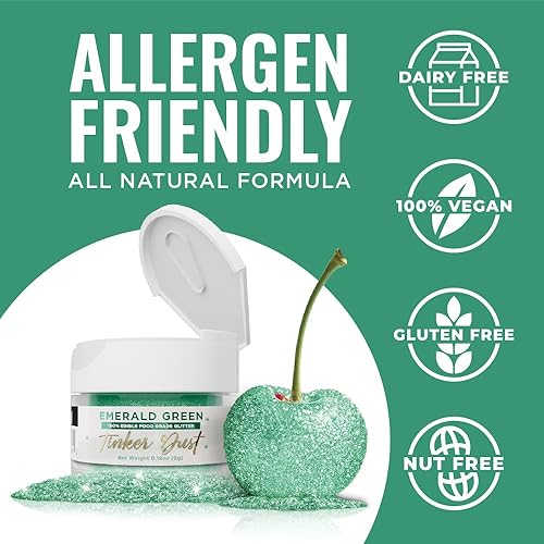 Miniatura 2 de Bakell - Brillantina 100% comestible, Tinker Dust, 5 g, color verde esmeralda, vegano, certificado Kosher, para pasteles, cupcakes, paletas, bebidas