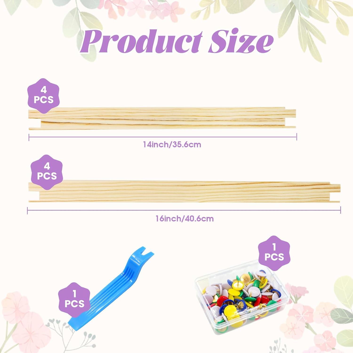 Nyuemystory 8 PCS Needlepoint Stretcher Bars 2 Sizes (14 & 16 Inch) Wooden, Includes 3 PCS Canvas & 1 Box Tacks for Embroidery Cross Stitch Needlework Crafts