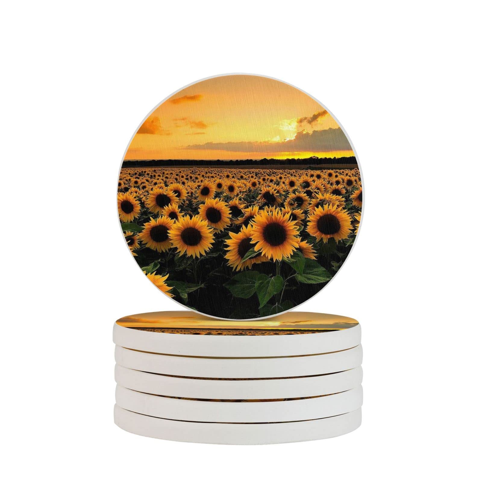 Sunflowers Landscape Two Pieces Coaster Heat-Resistant Reusable Saucers for Drinks Wine Glasses Plants Cups Mugs