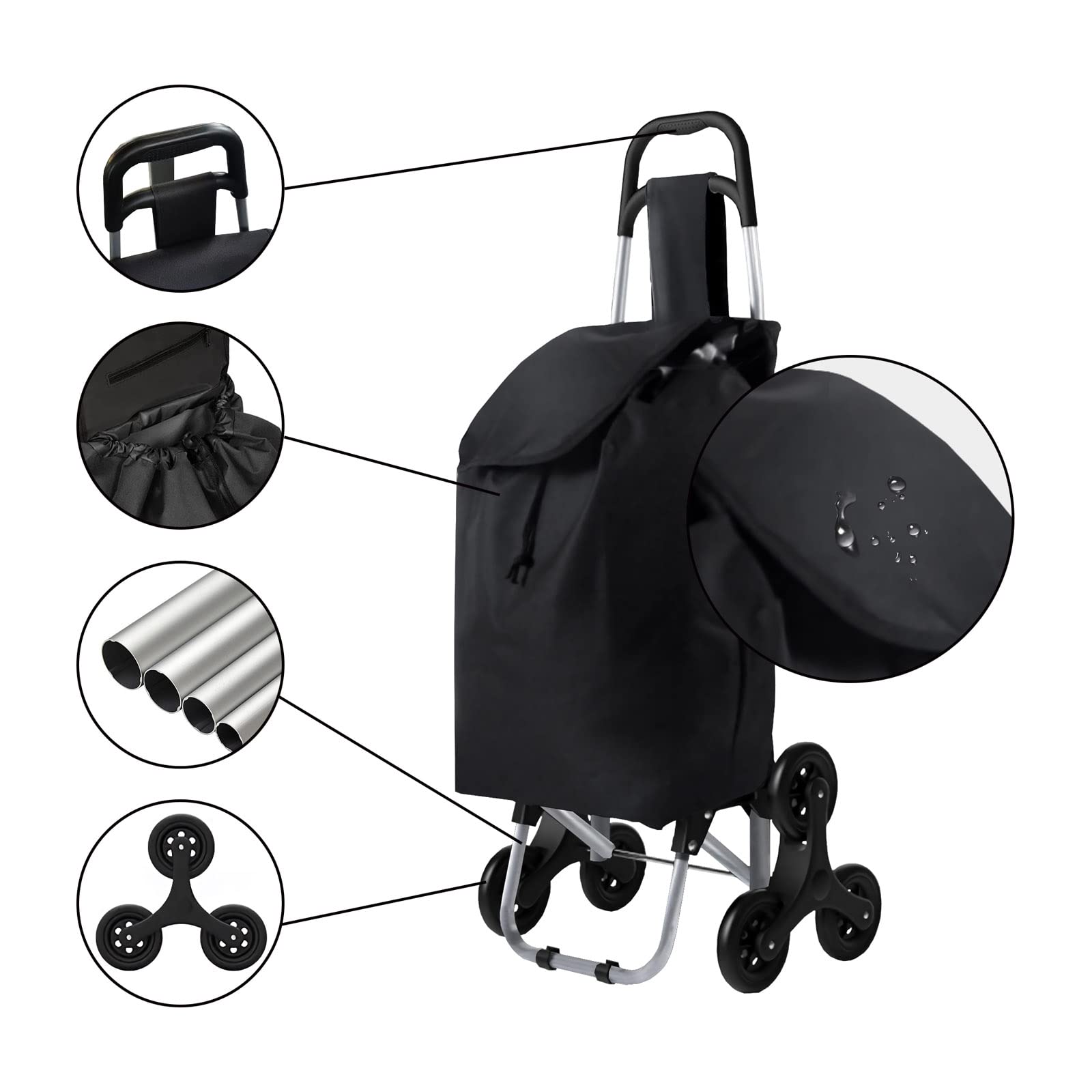 Einkaufstrolley Treppensteiger Klappbarer Einkaufswagen Schwarz Shopping Trolley Einkaufstasche Einkaufsroller