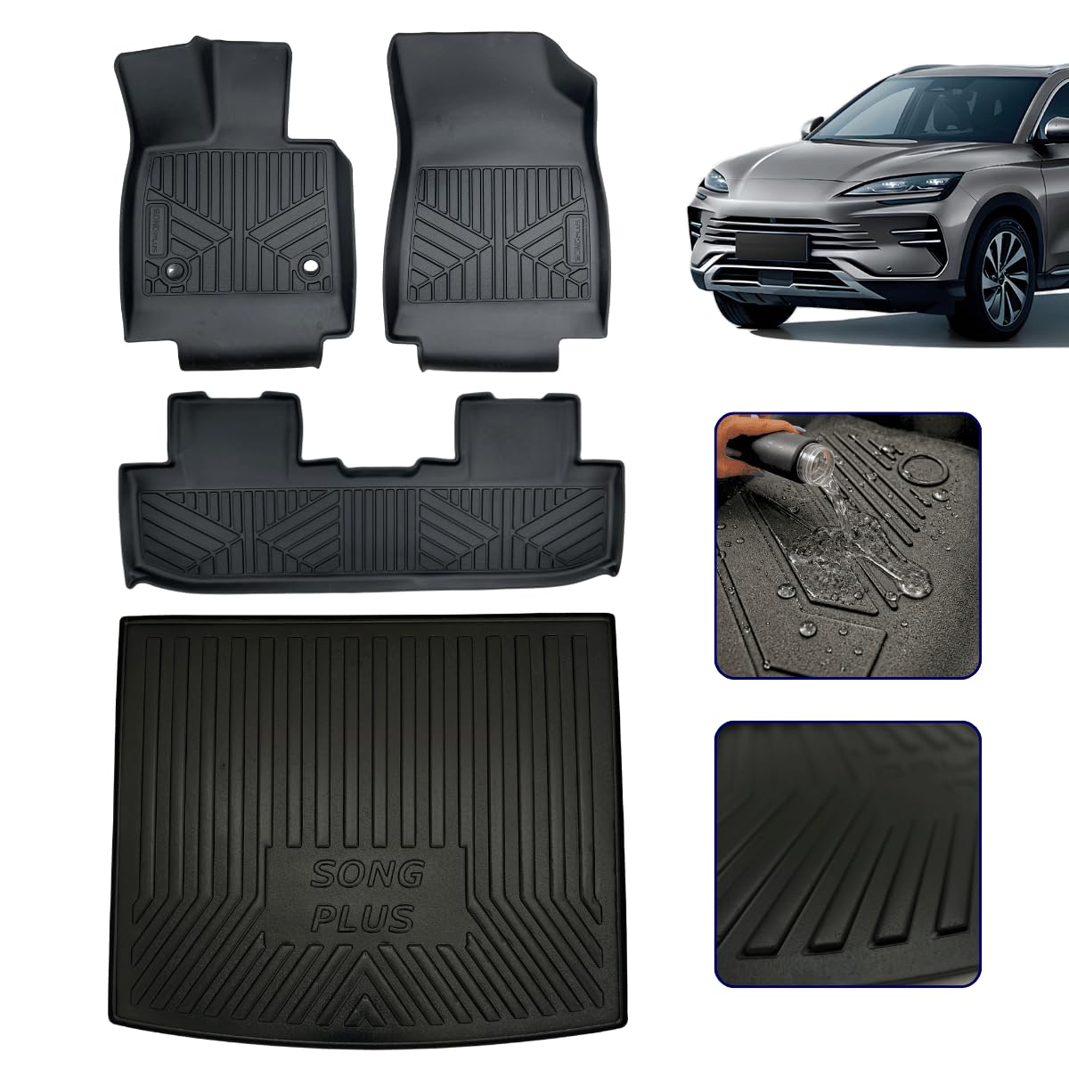 Kit Jogo de Tapete 3D Bandeja + Protetor de Porta Malas para Song Plus - Linha Premium