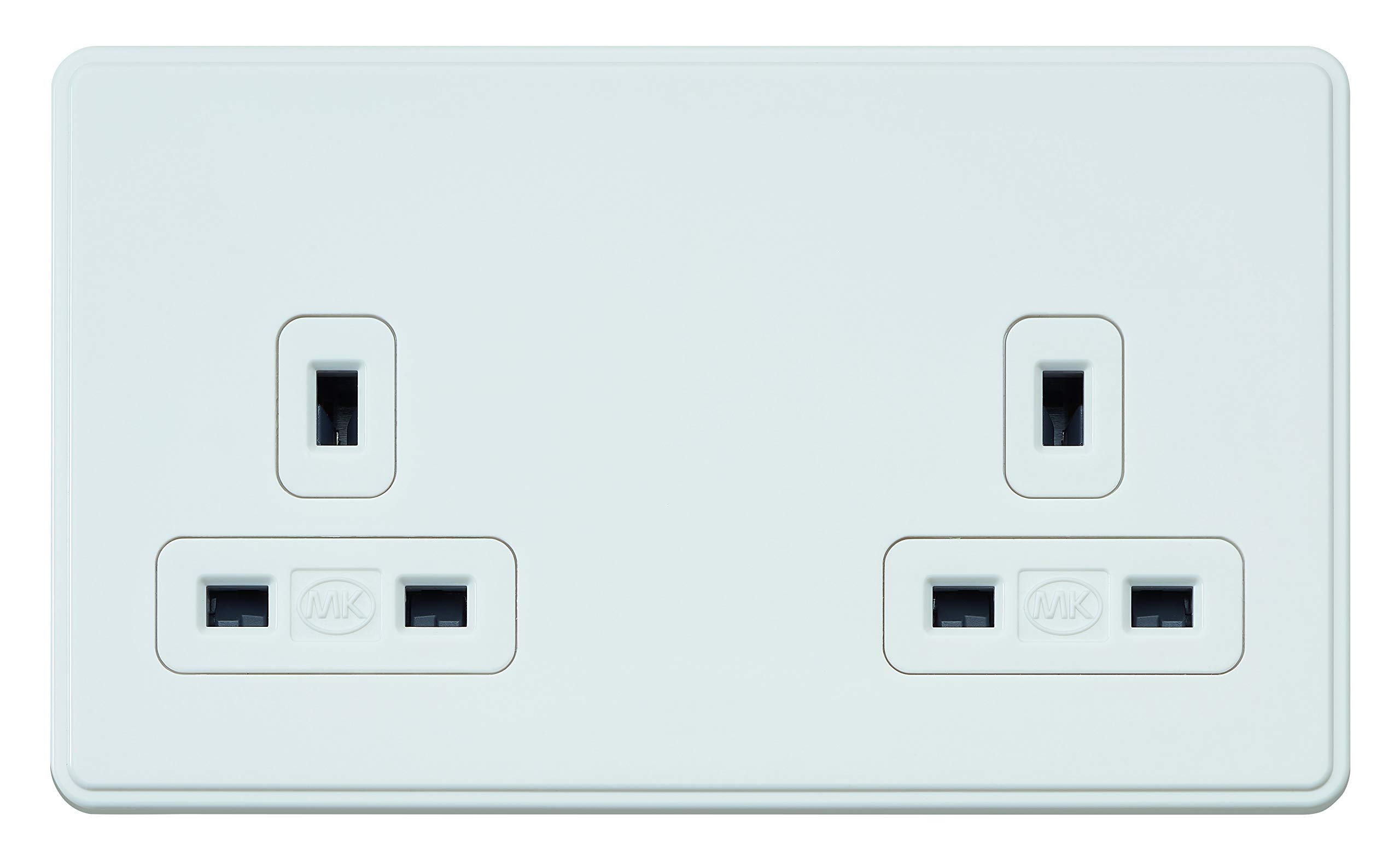 MK Dimensions 2 Gang 13A Dual Earth Socket White Synthetic Finish Frontplate