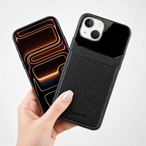 Zebana Apple iPhone 13 Mini ile Uyumlu Kılıf Zebana Lens Deri Kılıf Siyah