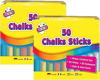 2 Pack- (50 pcs in Each pack) White & Coloured Sidewalk Chalks for Children, Safe and Non-toxic for Toddlers, Pavement Chalk Set for Painting on Sidewalk School Chalkboard Blackboard Street Playground
