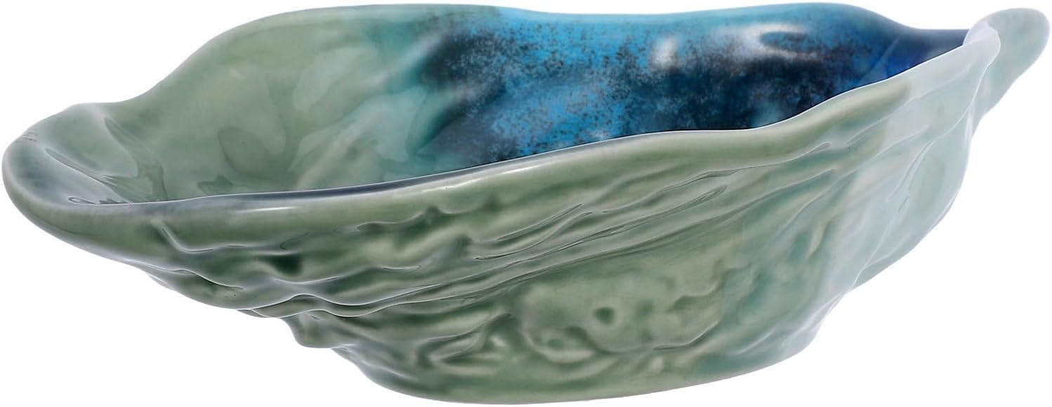 Ceramic Oyster Shell Shaped Serving Plate 8-inch Dragon Green Small Dish Tray for Fruit Salad Appetizers Home Kitchen Dining
