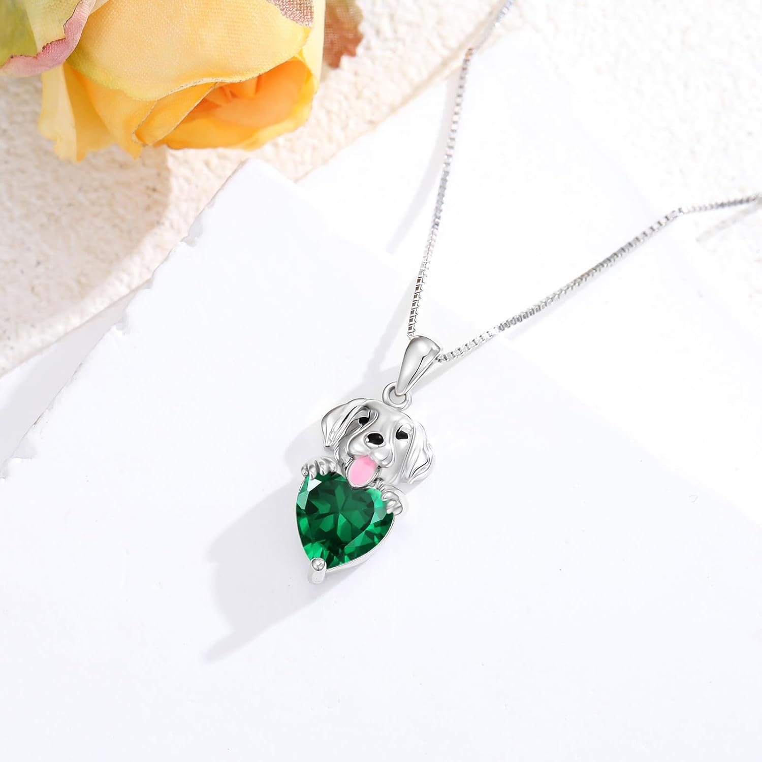 Golden Retriever Dog Necklace with Synthetic Birthstone Dog Pendant Necklace Gift for Women