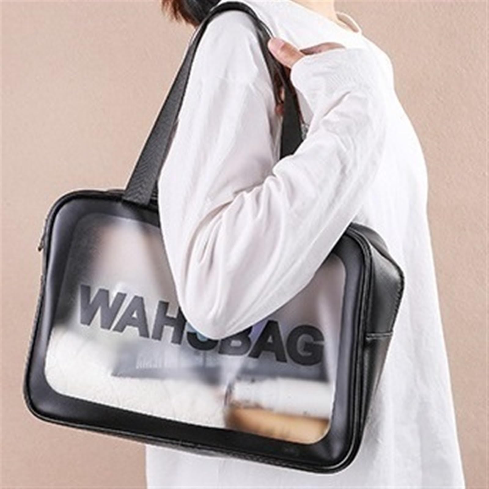 Multifunktions-Kosmetiktasche Große transparente, wasserdichte Kosmetiktasche, tragbar, for unterwegs, Mehrfarbig, mehrere Größen(Black,S)