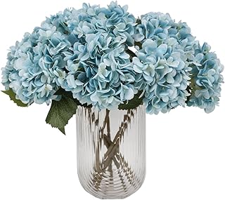 Tifuly Blue Hydrangea Artificial Flowers - 5 pcs Realistic Single 18.12 in Long Stem Fake Silk Hydrangea Bouquets for Party Wedding Centerpieces Home Office Decor