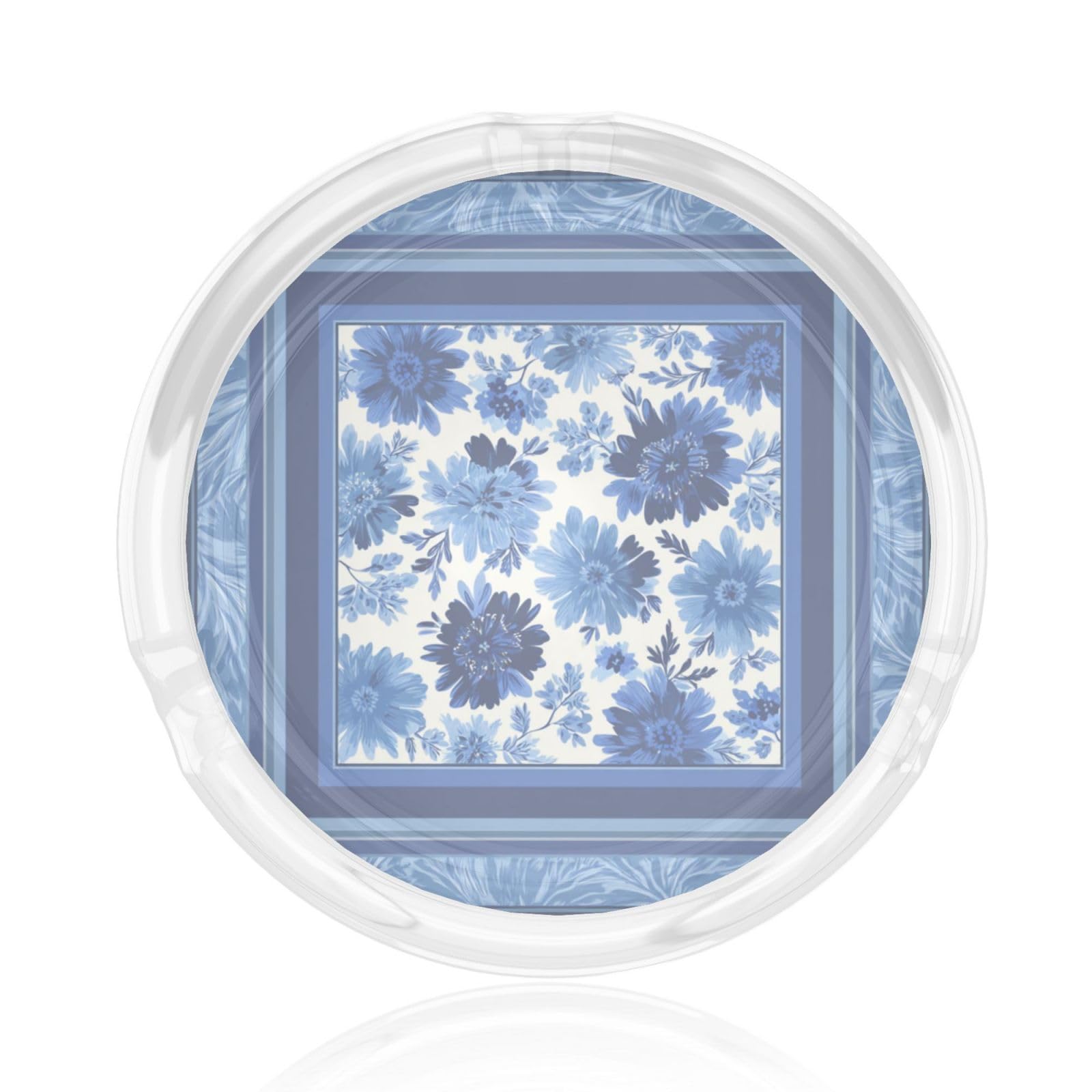 Blue Floral Flowers And Foliage Glass Ashtray For Cigarettes Ash Trays Case For Home Office Decor