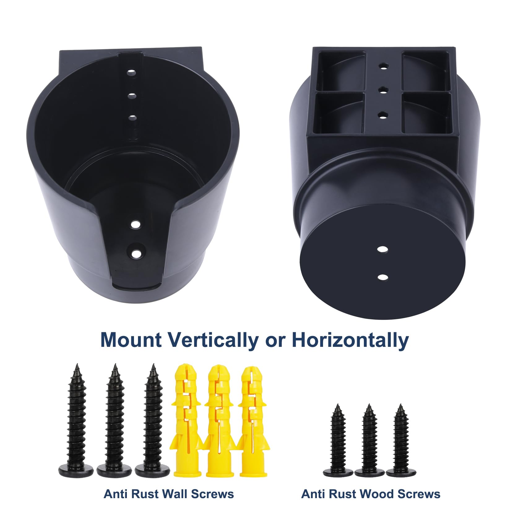 Universal Large Cup Holder Wall Mount, Heavy Duty Plastic Drink Holder for Boat Car Truck RV Bus Tractor Wall Wood, Vertical or Horizontal Mount, Fit Most Cups, Bottles, Cans, Tumblers Black Pack of 1