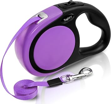 Taglory Retractable Dog Leash, One-Handed Brake, 16ft, Up to 44 lbs, Purple
