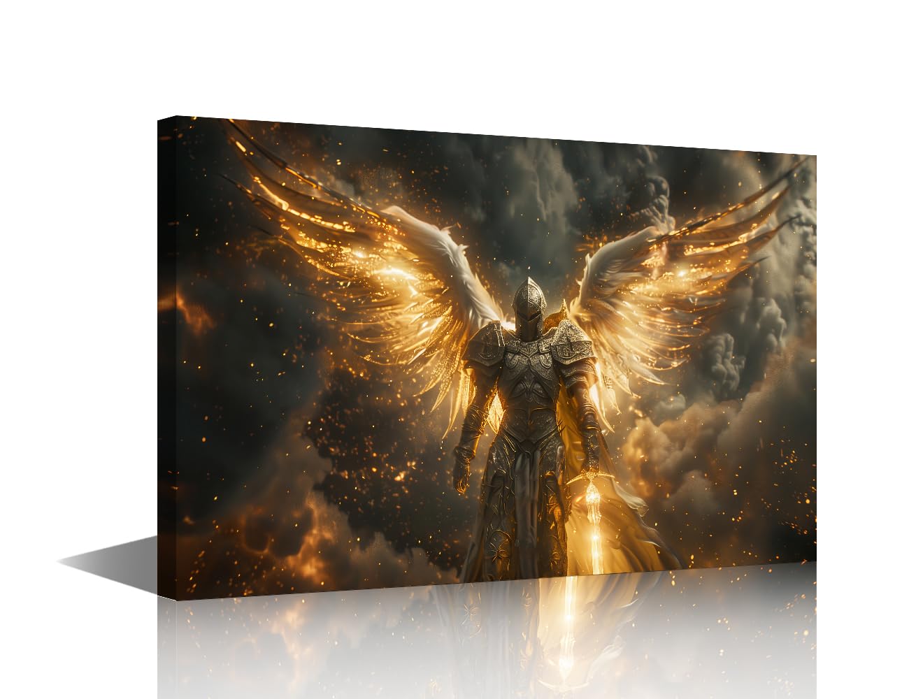 Wall Art for Living Room Fantasy Wall Decor Stormy Sky, Majestic Armored Warrior Pictures for Bedroom 1 Panel Canvas Artwork Home Decor Gallery-Wrapped Ready to Hang Posters and Prints 24x16 in