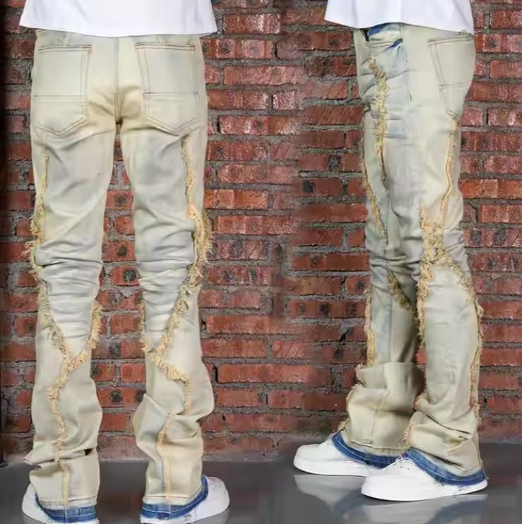 Men's Slim-fit Mid-Rise Denim Straight-Leg Fringed Pants Casual Retro Men's Jeans3