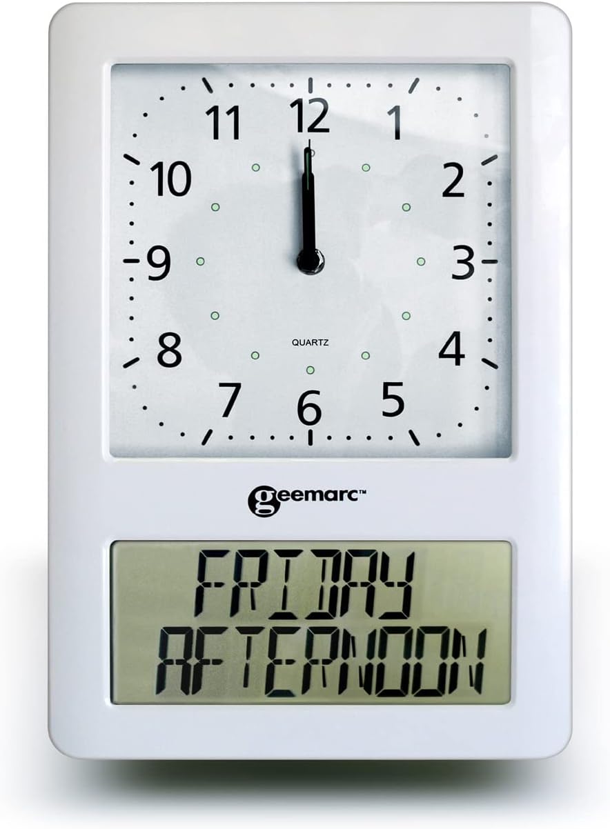 GeemarcBig Analogue Clock with Full Date and Time on Digital Display - The Easy-to-Read and Self-Setting Viso50 - Ideal for People Living with Dementia or Alzheimer's - Battery Operated - UK Version