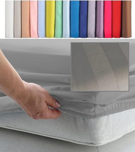 Bedtime Comforts Ltd Satin Stripe Grey Emperor Size Fitted Sheet 7' X 7' - 300 Thread Count Percale Material - Hand Made To Order - 15" (38Cm) Extra Deep (Satin Stripe Grey)