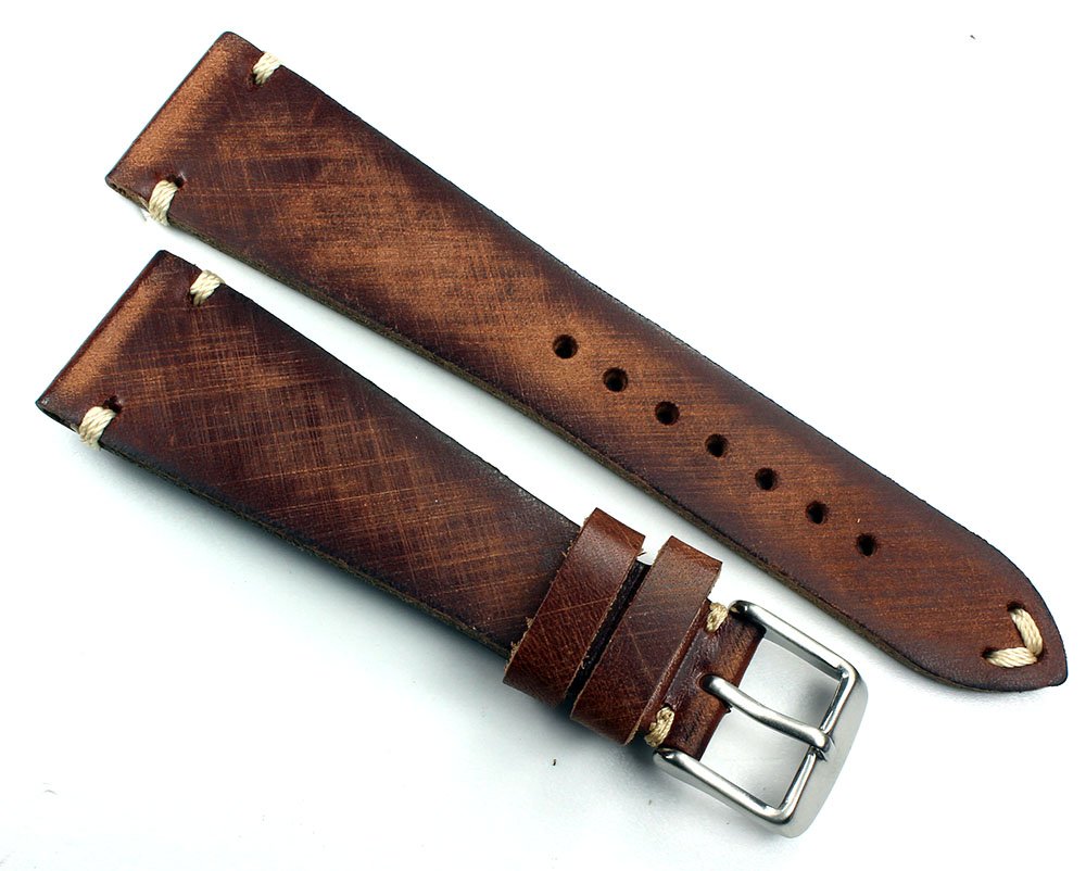 Vintage pasek do zegarka ze skóry siodłowej Shabby shick unikat szczotkowany ręcznie i wykonany w Niemczech czarny 22 22mm Rot-braun -16mm Buckle