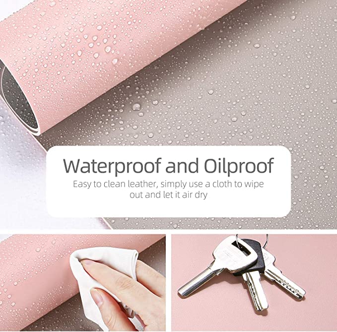 Image of AROPANA Vegan Leather Desk Mat | Large Reversible Mouse Pad & Computer Table Protector | Dual-Side Waterproof Extended Laptop Pad with Edge-Stitched Design (70 x 35 CM, Pink and Silver)