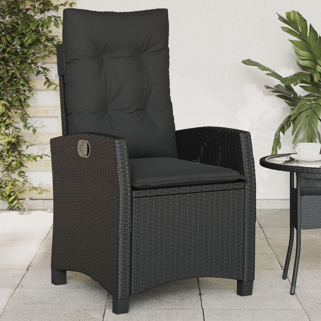 Poltrone reclinabili da giardino cuscini 2 pz rattan sintetico nero sedie da esterno resistente alle intemperie, poltrone per terrazze nere senza poggiapiedi