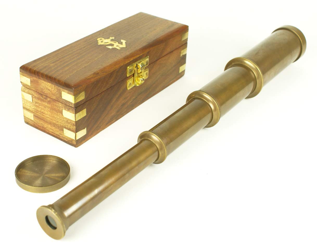 Catalejo náutico en latón Envejecido y Caja de Madera