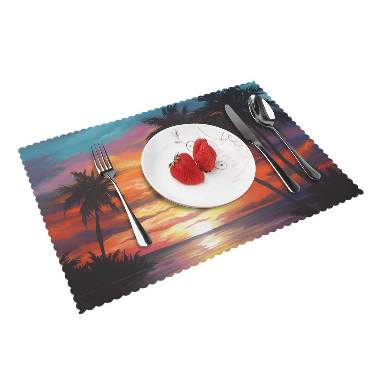 Tropical Sunset Printed Placemat Heat Resistant Place Mats Set of 4 PCS Washable Kitchen Table Mats, 12x18 Inch