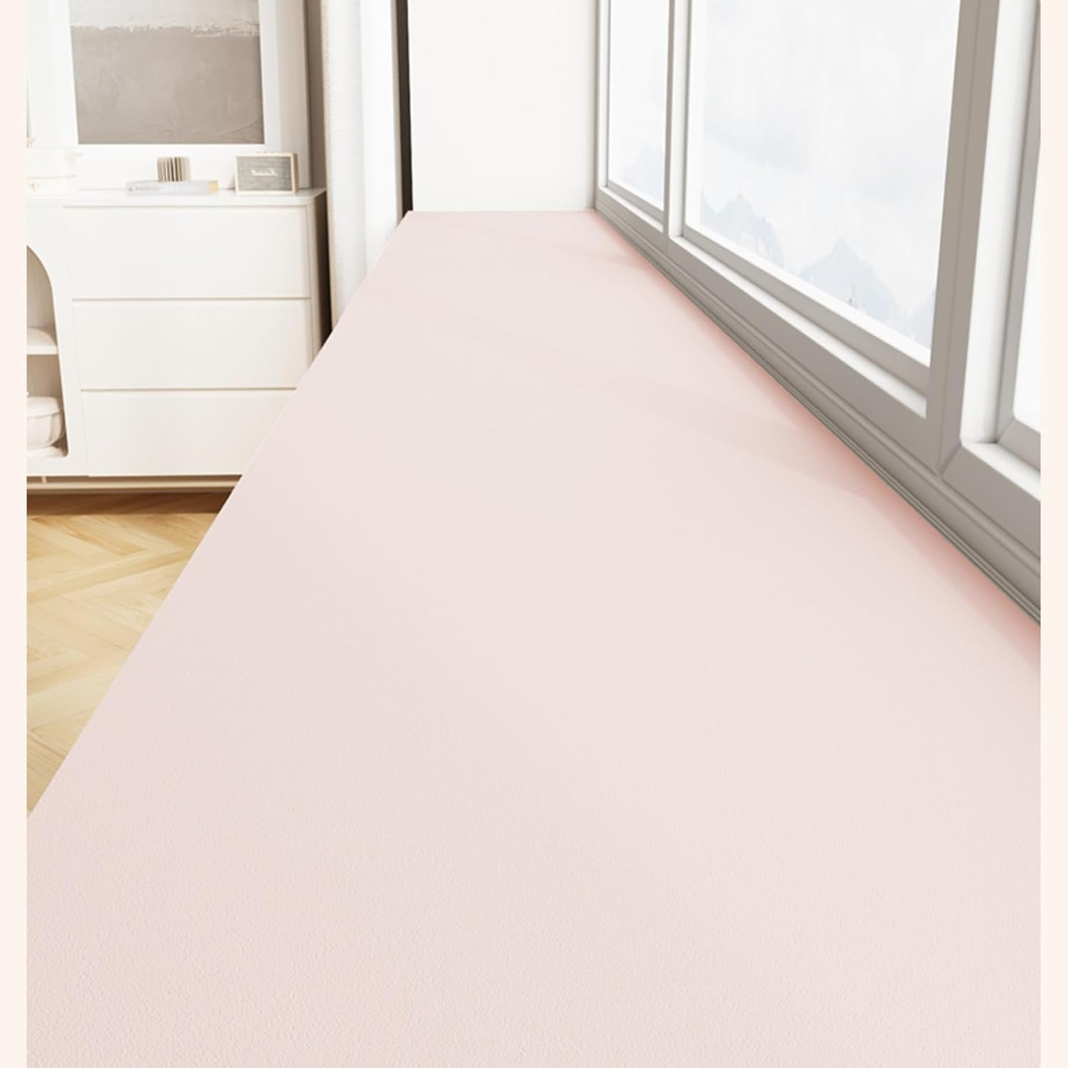 Window Sill Cushion Pad - Narrow Adjustable & Waterproof Window Seat Mat for Bay Windows, Absorbent Dust-Proof Liner with Non-Slip Backing,Cut-to-Fit (Pink, 114''x6'')
