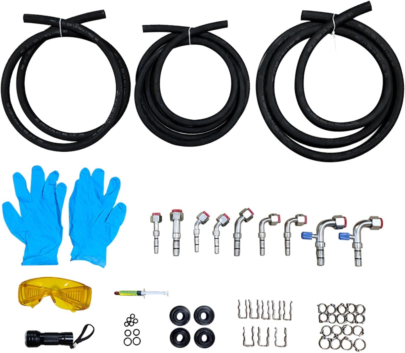 134a Air Conditioning Hose Kit with O-Ring Fittings Clips, Universal AC Hose & Fitting Kit