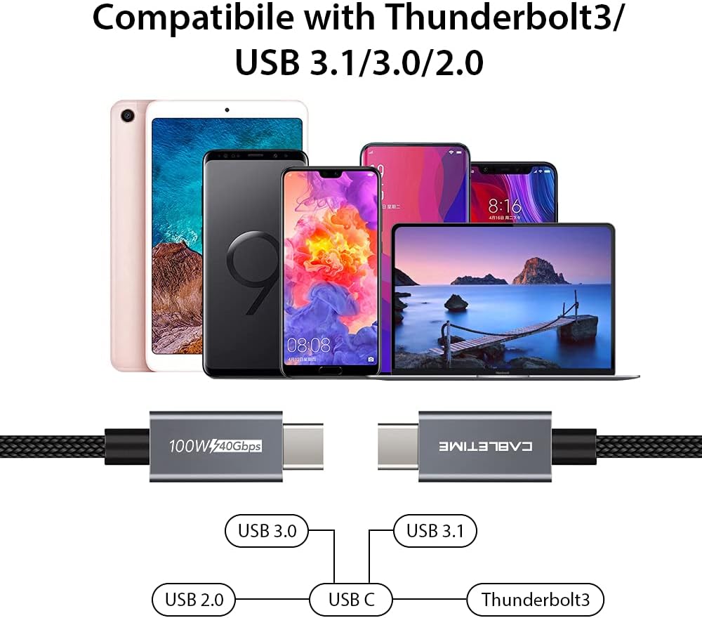 Best Deal Cheap 🛒 CABLETIME Thunderbolt 3 Cable 40Gpbs/100W/5A, USB C Cable Compatible with New MacBook Pro, ThinkPad Yoga, Alienware 17 and More (2.6FT/0.7M)
