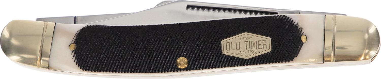 Old Timer 858OTB Genuine Bone Lumberjack Stockman Traditional Folding Pocket Knife with 3 Mirror-Polished High Carbon SS Blades, and Ergonomic Handle for EDC, Camping, Whittling, Hunting, and Outdoor