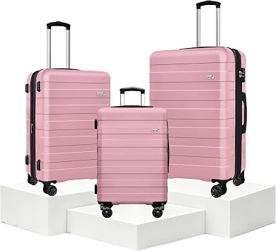 KEYTANG Zebra Luggage Sets 3 Piece, 20" Carry On Luggage with Spinner Wheels, Hardside Business Travel Suitcase Set with TSA Lock, Lightweight Suitcase,20/24/28 inch,Pink