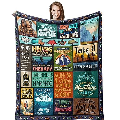 Amonee-YL Hiking Gift Blanket 50"X60", Hiking Gifts for Women Men, Gifts for Hikers, Outdoor Adventure Mountain Gift, Christmas Birthday Presents for Hikers