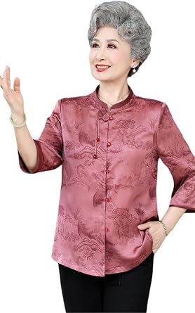 Traditional Chinese Style Blouse, Elegant Chinese Style Silk Satin 3/4 Sleeve Tang Suit Top