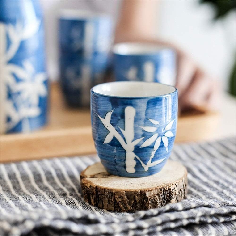 Tea Pots 5 Piece Sake Set Japanese Style Ceramic Wine Set Hand Painted Bamboo Style Sake Set for Cold/Warm/Hot Sake/Shochu/Tea Best Gift for Family and Friends