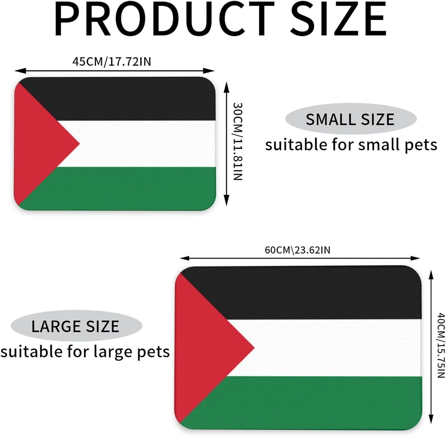 Flag of Palestine Pet Feeding Mat Dog Cat Eating Food Absorbent Leather Tablecloth for and Water Bowl Waterproof No Stains Quick Dry Non-Slip 23.62 * 15.75IN