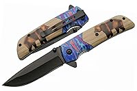 Vista 1 de SZCO Supplies Cuchillo plegable al aire libre de 8 "Bear Printed Assisted Open Liner Lock EDC para exteriores, marrón