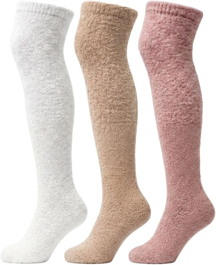Polar Feet Fuzzy Long Socks for Women | Soft Cozy Warm Knee-High Socks for Winter, Home & Daily Comfort