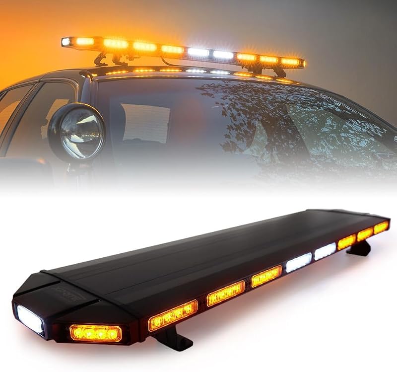 47" 108 LED Light Bar for Car - Amber Strobe Warning Lights With 15 Flashing Modes for Construction, Tow Truck, Rooftop Emergency Vehicles