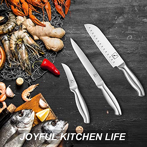 Kitchen Knife Set With Block, Imarku 15-Pieces Knife Block Set, High Carbon German Stainless Steel Knives Set With Built-In Sharpener, Silver #TOP5