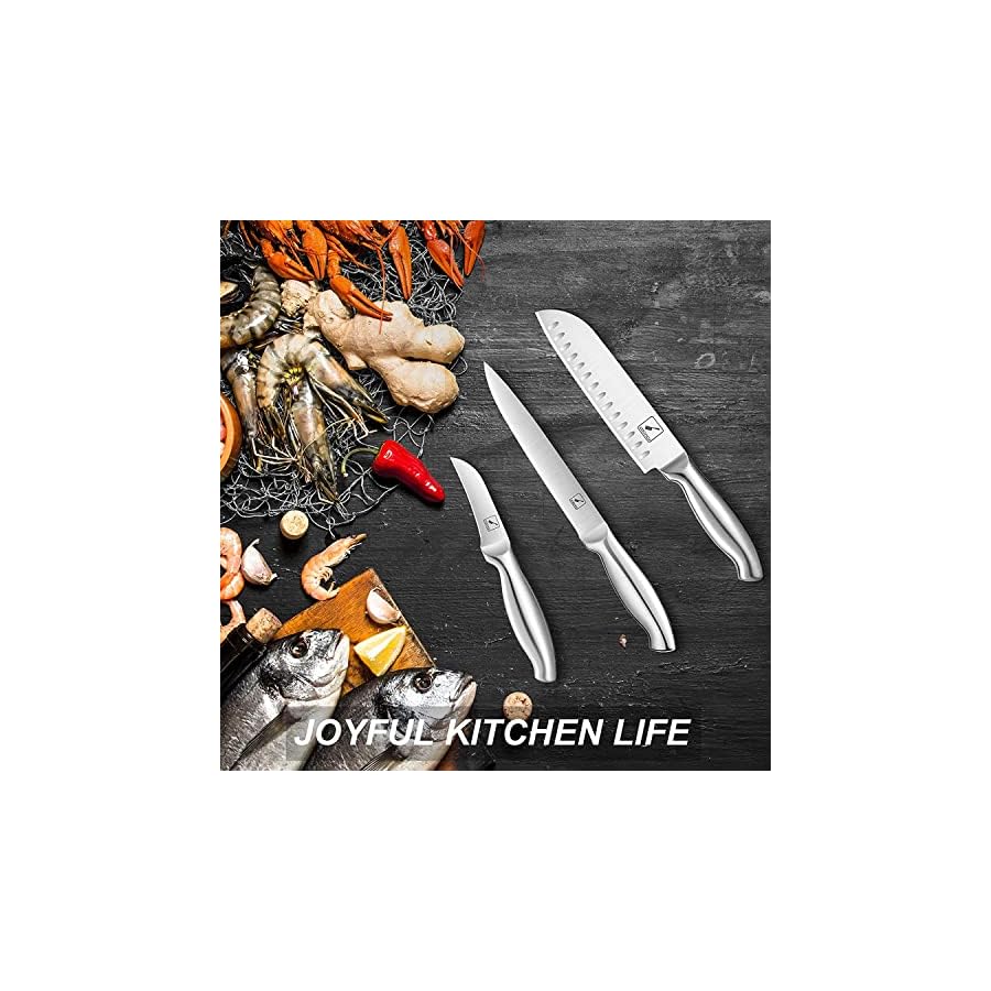Knife Set, imarku 16 PCS Kitchen Knife Set with Block, High Carbon Stainless Steel Ultra Sharp Knife Block Set with Hollow Handle and Removable Block, Dishwasher Safe Kitchen Knives (Brown)