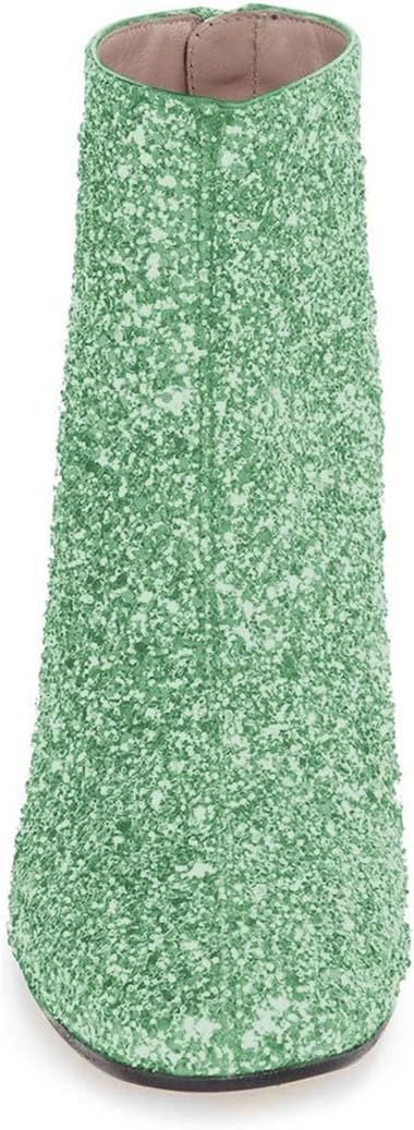 XYD Women Glitter Low Block Heel Ankle Boots Round Toe Festival Party Booties Shoes with Zip - Image 2